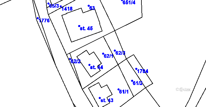 Parcela st. 62/1 v KÚ Zdislava, Katastrální mapa