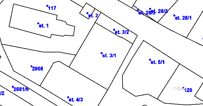 Parcela st. 3/1 v KÚ Zdislavice u Vlašimi, Katastrální mapa