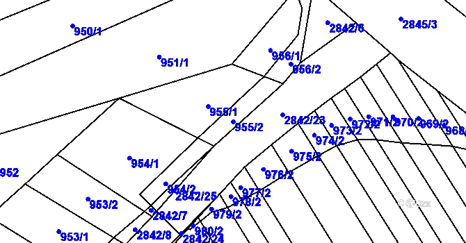 Parcela st. 955/2 v KÚ Zdislavice u Vlašimi, Katastrální mapa