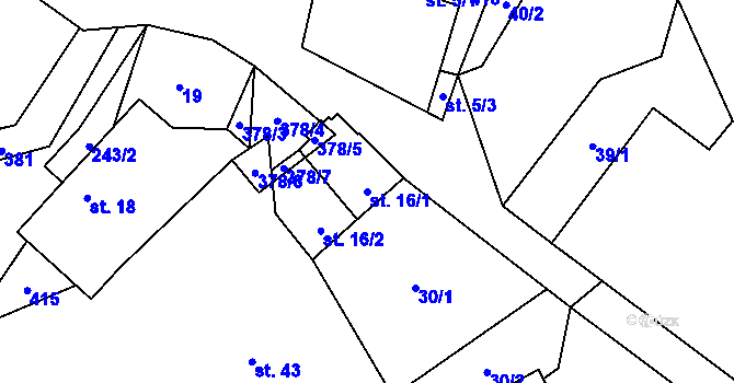 Parcela st. 16/1 v KÚ Dubí, Katastrální mapa