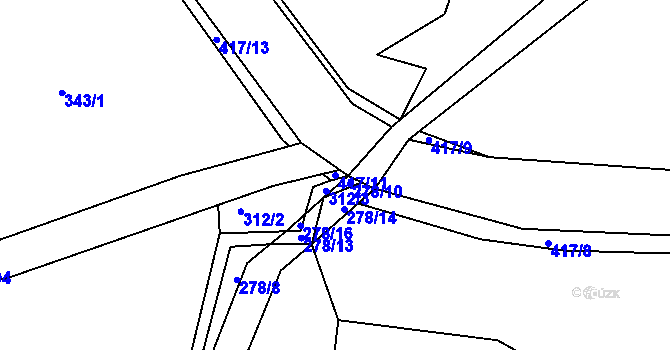 Parcela st. 417/11 v KÚ Dubí, Katastrální mapa