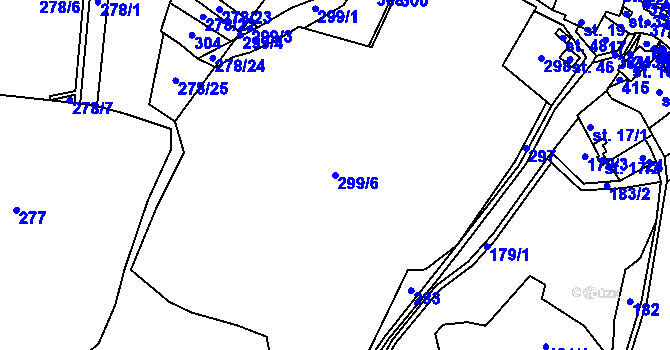 Parcela st. 299/6 v KÚ Dubí, Katastrální mapa