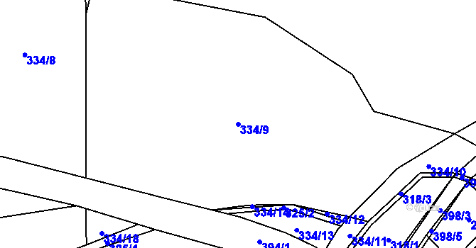 Parcela st. 334/9 v KÚ Dubí, Katastrální mapa