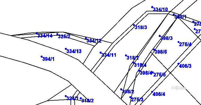 Parcela st. 334/11 v KÚ Dubí, Katastrální mapa