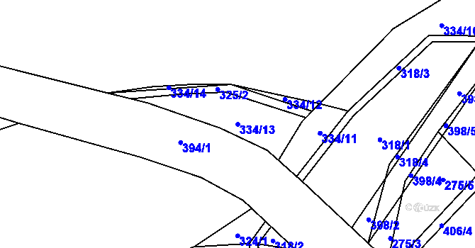 Parcela st. 334/13 v KÚ Dubí, Katastrální mapa