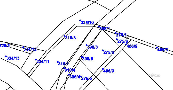 Parcela st. 398/3 v KÚ Dubí, Katastrální mapa