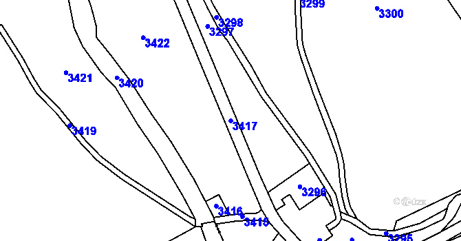 Parcela st. 3417 v KÚ Souvlastní, Katastrální mapa