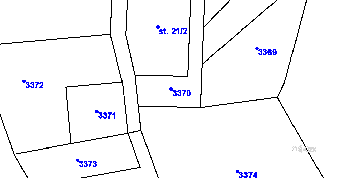 Parcela st. 3370 v KÚ Souvlastní, Katastrální mapa