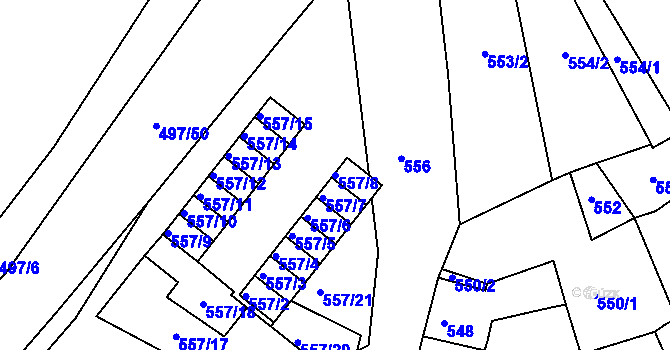 Parcela st. 557/8 v KÚ Zdounky, Katastrální mapa