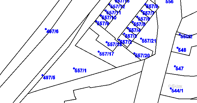 Parcela st. 557/17 v KÚ Zdounky, Katastrální mapa