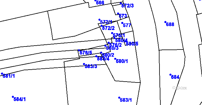 Parcela st. 580/2 v KÚ Zdounky, Katastrální mapa