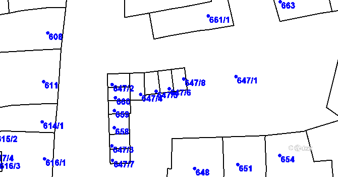 Parcela st. 647/6 v KÚ Zdounky, Katastrální mapa