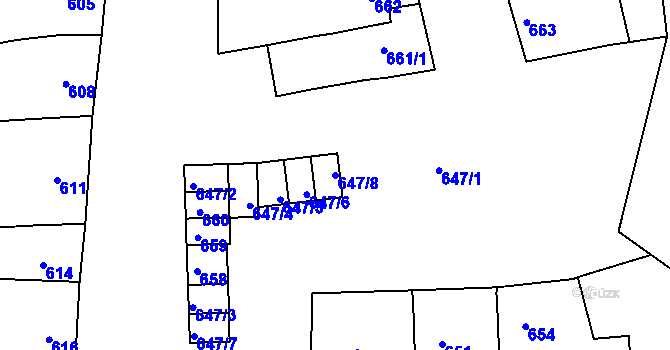 Parcela st. 647/8 v KÚ Zdounky, Katastrální mapa
