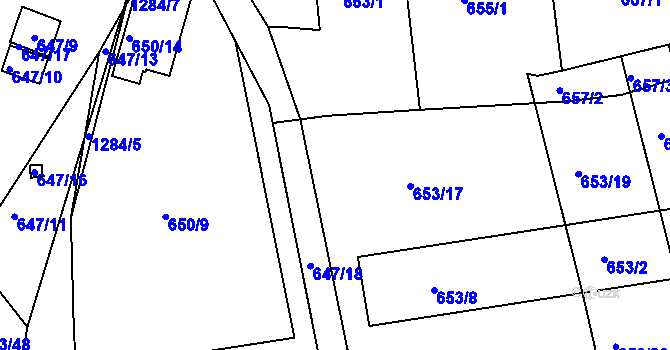 Parcela st. 653/16 v KÚ Zdounky, Katastrální mapa