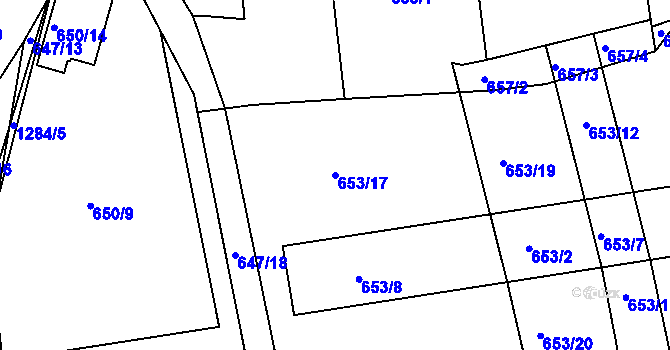 Parcela st. 653/17 v KÚ Zdounky, Katastrální mapa