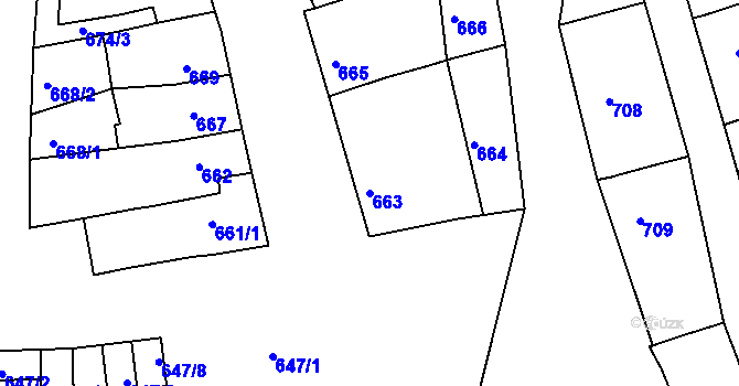 Parcela st. 663 v KÚ Zdounky, Katastrální mapa
