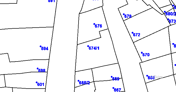 Parcela st. 674/1 v KÚ Zdounky, Katastrální mapa