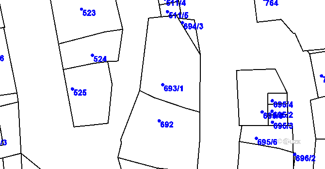 Parcela st. 693/1 v KÚ Zdounky, Katastrální mapa