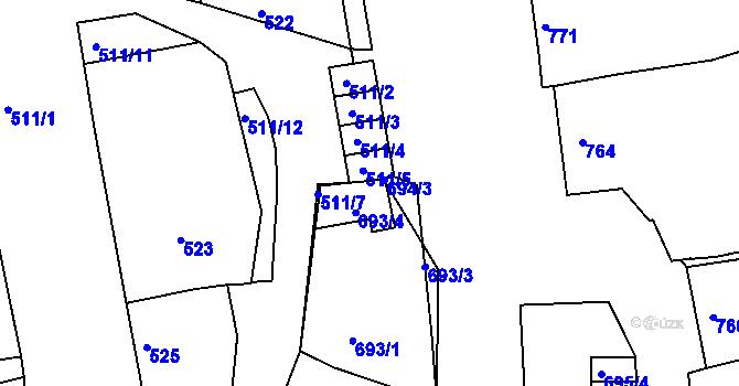 Parcela st. 693/2 v KÚ Zdounky, Katastrální mapa