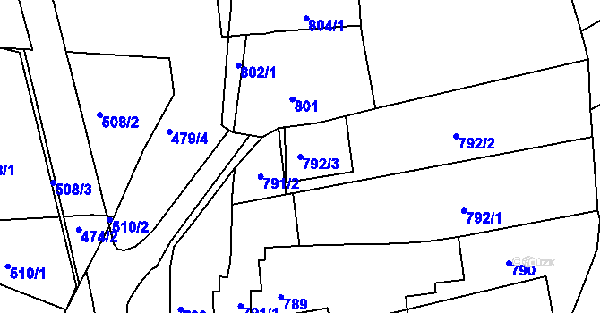 Parcela st. 792/3 v KÚ Zdounky, Katastrální mapa