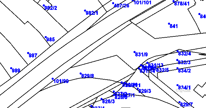 Parcela st. 831/2 v KÚ Zdounky, Katastrální mapa