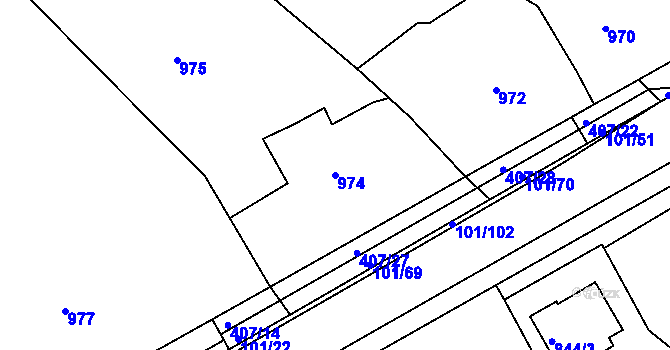 Parcela st. 974 v KÚ Zdounky, Katastrální mapa