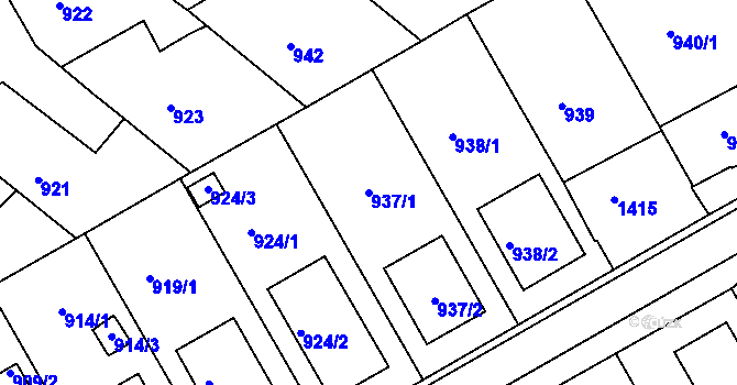 Parcela st. 937/1 v KÚ Zdounky, Katastrální mapa
