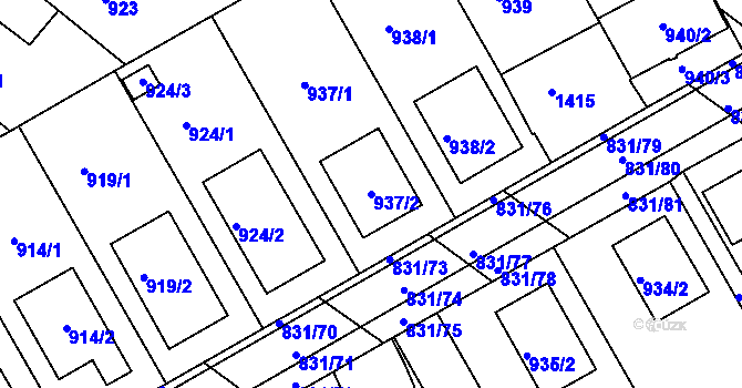 Parcela st. 937/2 v KÚ Zdounky, Katastrální mapa