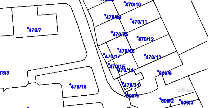 Parcela st. 470/17 v KÚ Zdounky, Katastrální mapa