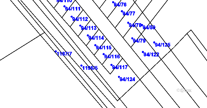 Parcela st. 94/116 v KÚ Zdounky, Katastrální mapa