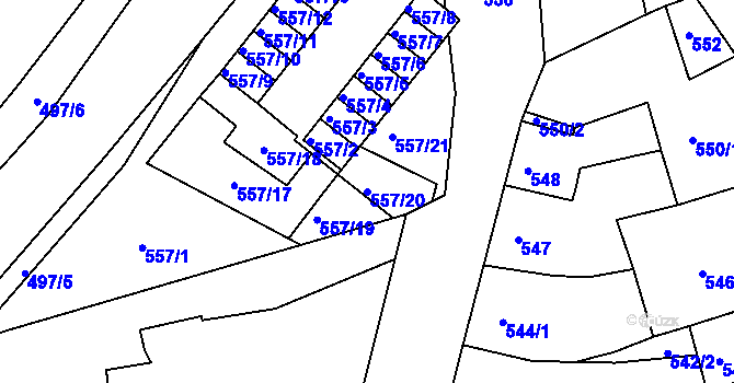 Parcela st. 557/20 v KÚ Zdounky, Katastrální mapa