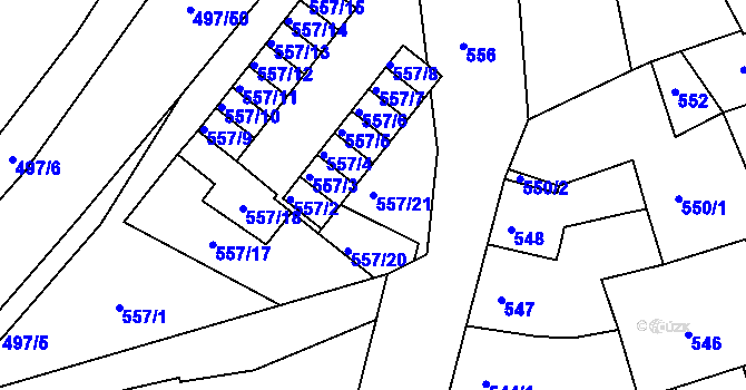 Parcela st. 557/21 v KÚ Zdounky, Katastrální mapa