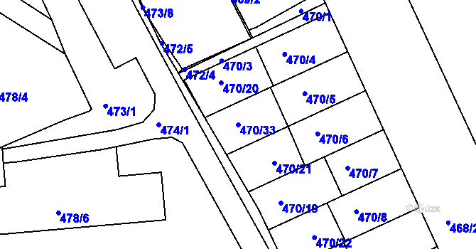 Parcela st. 470/33 v KÚ Zdounky, Katastrální mapa