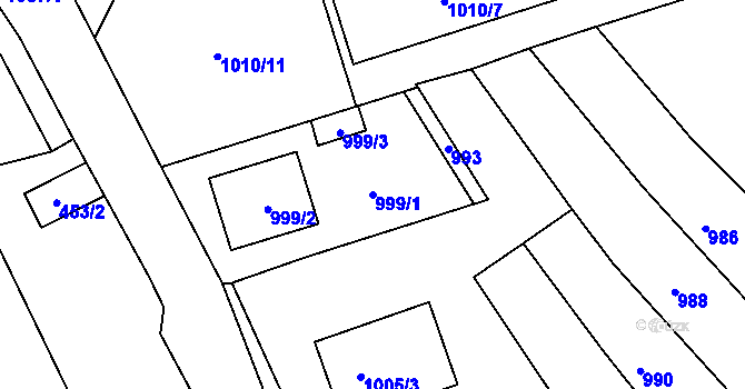 Parcela st. 999/1 v KÚ Zdounky, Katastrální mapa