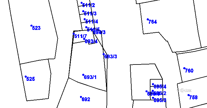 Parcela st. 693/3 v KÚ Zdounky, Katastrální mapa