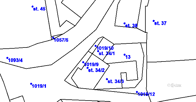 Parcela st. 34/1 v KÚ Zduchovice, Katastrální mapa