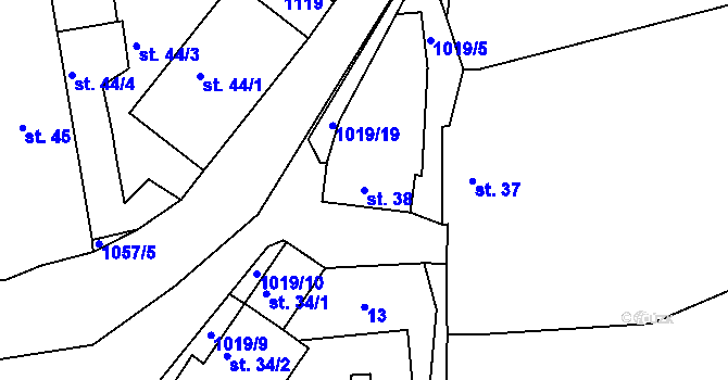 Parcela st. 38 v KÚ Zduchovice, Katastrální mapa