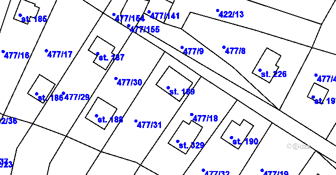 Parcela st. 189 v KÚ Zduchovice, Katastrální mapa