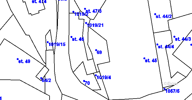 Parcela st. 69 v KÚ Zduchovice, Katastrální mapa