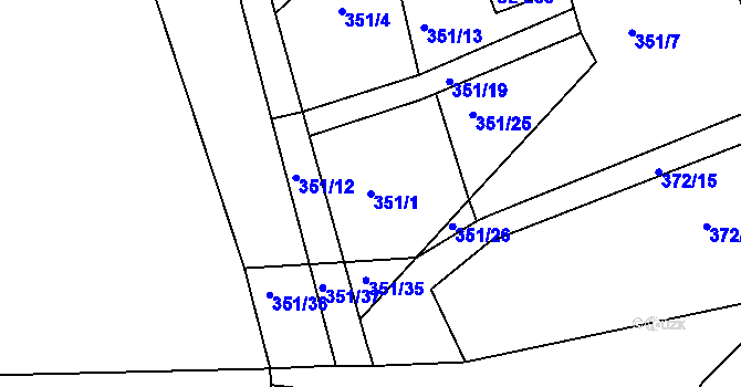Parcela st. 351/1 v KÚ Zduchovice, Katastrální mapa