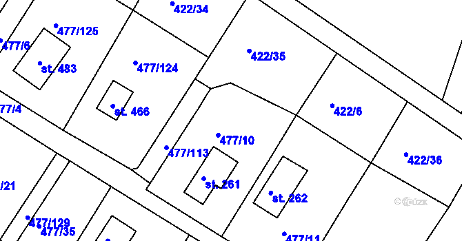Parcela st. 422/7 v KÚ Zduchovice, Katastrální mapa