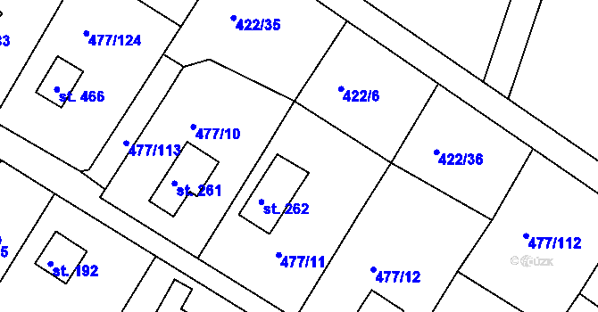 Parcela st. 422/9 v KÚ Zduchovice, Katastrální mapa