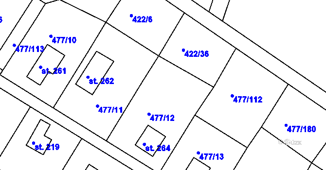Parcela st. 422/10 v KÚ Zduchovice, Katastrální mapa