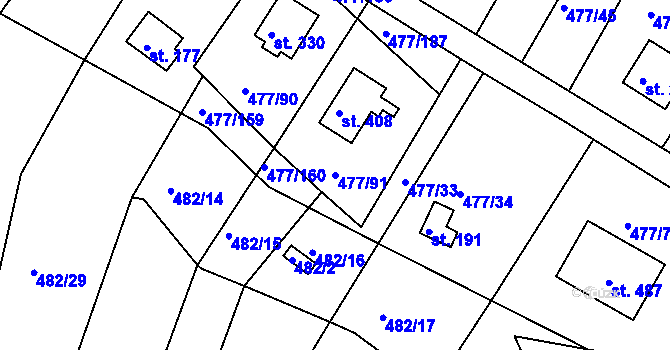 Parcela st. 477/91 v KÚ Zduchovice, Katastrální mapa
