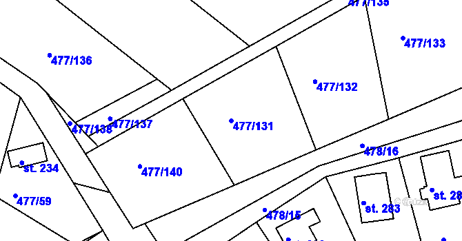 Parcela st. 477/131 v KÚ Zduchovice, Katastrální mapa
