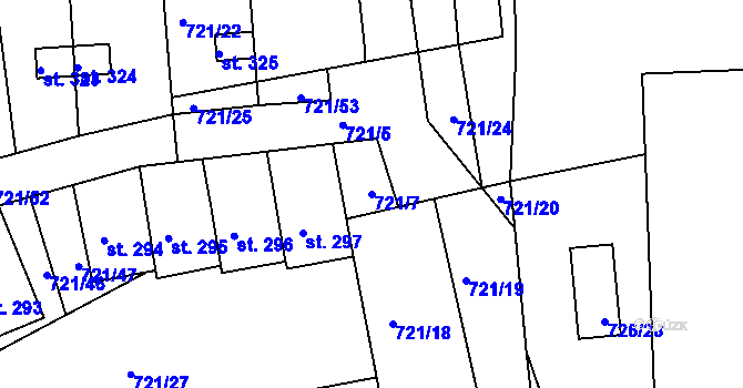 Parcela st. 721/7 v KÚ Zduchovice, Katastrální mapa