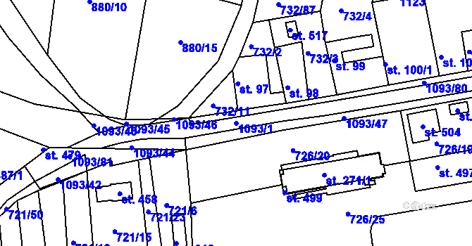 Parcela st. 1093/1 v KÚ Zduchovice, Katastrální mapa