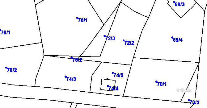 Parcela st. 73/3 v KÚ Zelená Hora na Moravě, Katastrální mapa