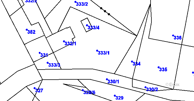 Parcela st. 333/1 v KÚ Zelená Hora na Moravě, Katastrální mapa
