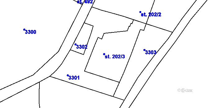 Parcela st. 202/3 v KÚ Hamry na Šumavě, Katastrální mapa